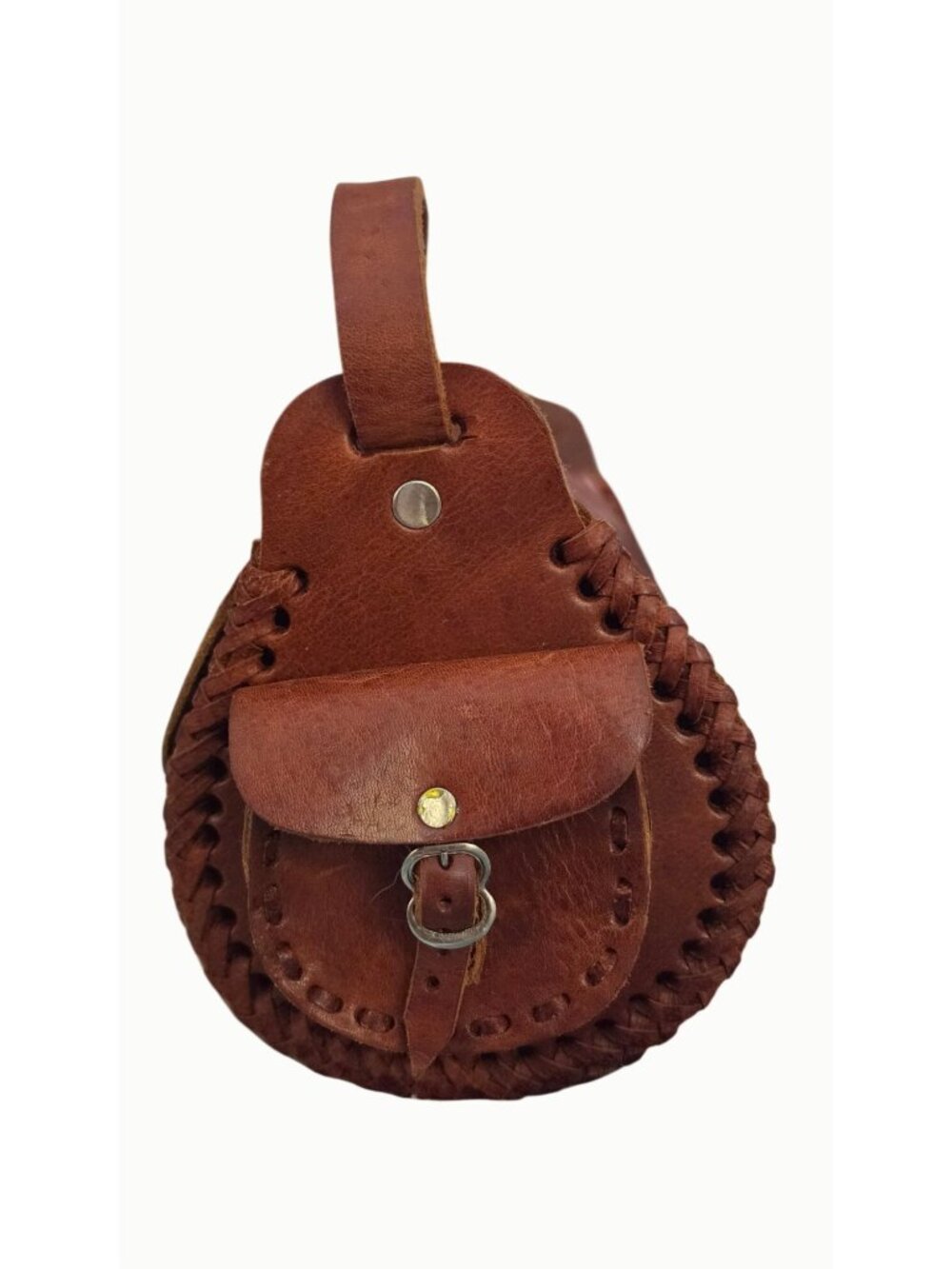 Handmade Leather Barrel Crossbody Bag Boho Western Vintage Cognac Hand Laced - Picture 6 of 8